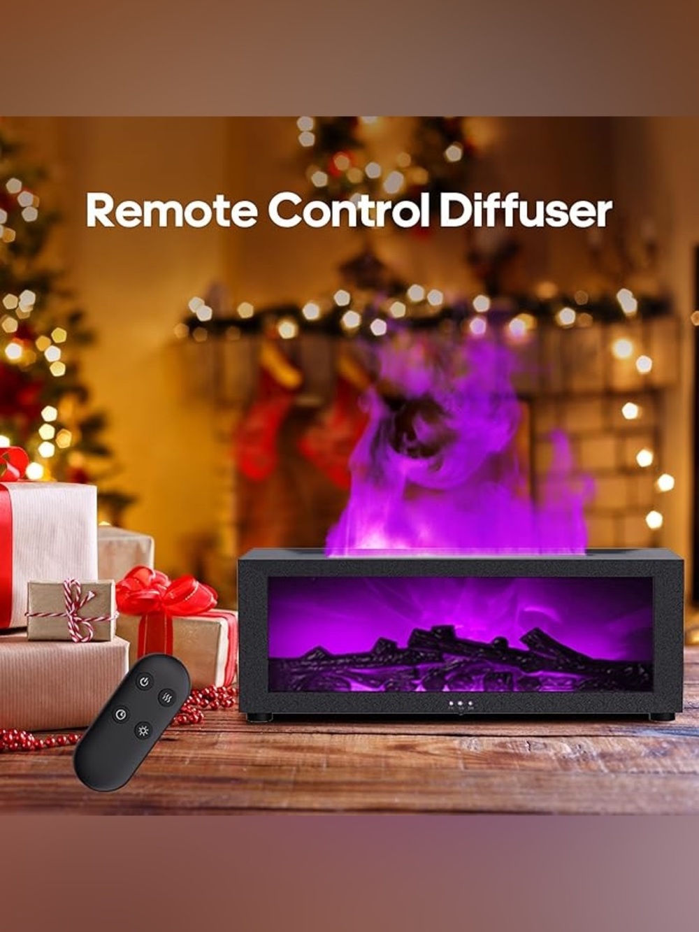 Essential Fireplace Flame Oil Diffuser Upgrade 7 Colors Noiseless Remote Control